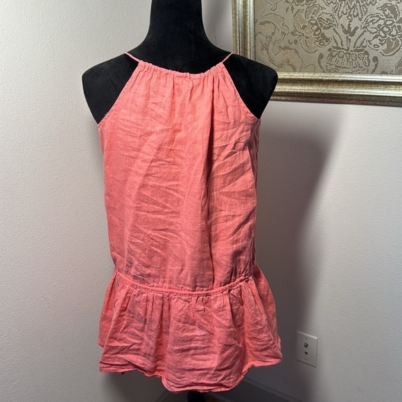 J. Crew Sz XS 100% Linen Boho‎ split collar ties ruffle bottom waist ties Sz XS - Picture 5 of 6